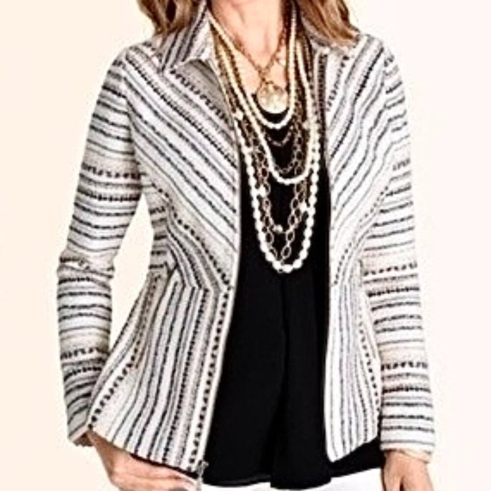 Chicos Striped Striped Black & White Blazer
